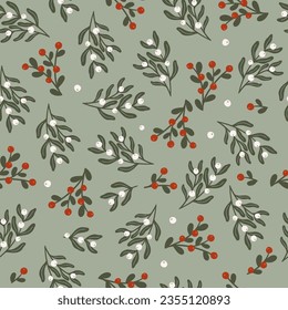 Christmas floral seasmless pattern, digital paper repeating background for fabric, wallpaper, wrapping paper and surface design