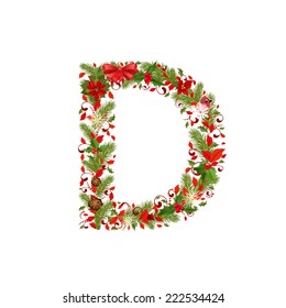 christmas floral tree letter D