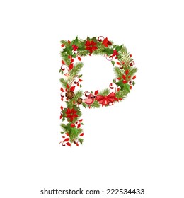 christmas floral tree letter P