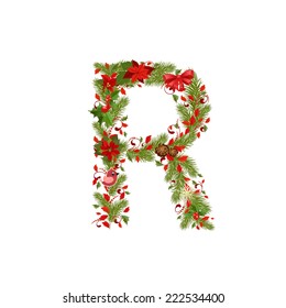christmas floral tree letter R