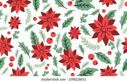 Christmas floral unique pattern, on leaf flower modern drawing.