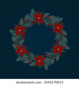 Christmas floral wreath isolated on dark background