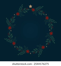 Christmas floral wreath isolated on dark background