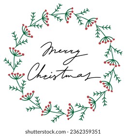 Christmas floral wreath. Round frame for modern design,  Holidays invitation card, poster, banner,  postcard, packaging, greeting card, print. Decorative elements. Vintage and rustic styles. Vector 