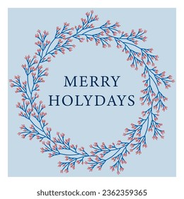 Christmas floral wreath. Round frame for modern design,  Holidays invitation card, poster, banner,  postcard, packaging, greeting card, print. Decorative elements. Vintage and rustic styles. Vector 