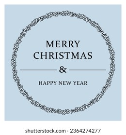 Christmas floral wreath. Round frame for modern design,  Holidays invitation card, poster, banner,  postcard, packaging, greeting card, print. Decorative elements. Ink, vintage and rustic styles.