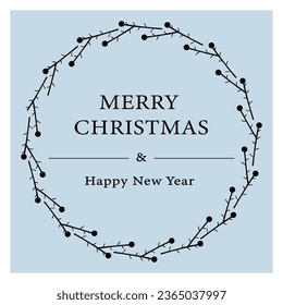 Christmas floral wreath. Round frame for modern design,  Holidays invitation card, poster, banner,  postcard, packaging, greeting card, print. Decorative elements. Ink, vintage and rustic styles.
