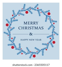 Christmas floral wreath. Round frame for modern design,  Holidays invitation card, poster, banner,  postcard, packaging, greeting card, print. Decorative elements. Vintage and rustic styles. Vector 