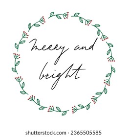 Christmas floral wreath. Round frame for modern design,  Holidays invitation card, poster, banner,  postcard, packaging, greeting card, print. Decorative elements. Vintage and rustic styles. Vector 