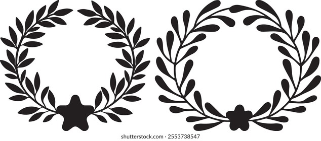 Christmas floral wreaths silhouette. Holidays invitation card, poster, banner, greeting card, postcard, packaging, print. Vector illustration clipart and icon design.