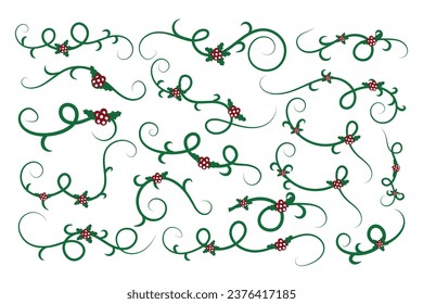 
Flouriers de Navidad Líneas divisorias de torbellino Elementos decorativos, caligrafía de época Desplazar Feliz Navidad divisor de texto elegante, cabeceras de invierno Holly lujosas separadores decoración de página verde 