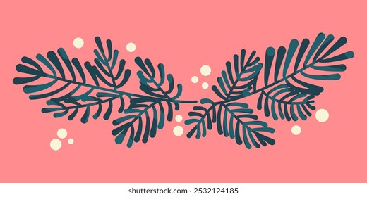 Christmas flower and branches. Christmas tree garland on transparent background. Pine-tree branches with glowing sparkling Christmas lights decoration. Hand-drawn illustration  for New Year, Christmas