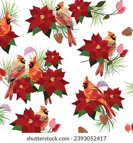 Christmas flower and cardinal bird pattern