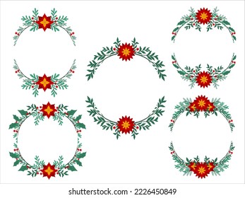 Christmas Flower Circle Frame Illustration