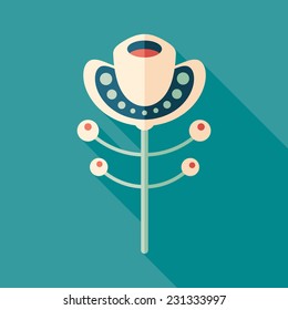 Christmas flower flat square icon with long shadows. Set 10
