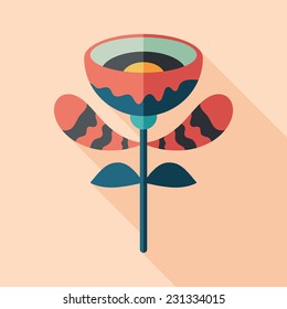 Christmas flower flat square icon with long shadows. Set 8