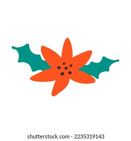 Christmas flower hand drawn in flat style. vector illustration