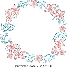 Christmas flower with leaves wreath doodle illustration for decoration on Christmas holiday event and natural concept.