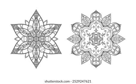 Christmas flower mandala in black and white background Vector.