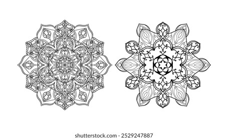 Christmas flower mandala in black and white background Vector.