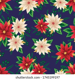 Christmas flower Pattern Noche Buena with dark blue background