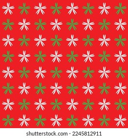 Christmas flower pattern. White and green flower pattern on red background. Christmas theme color fabric and textile design.