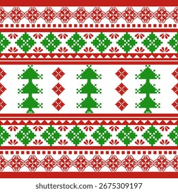 Navidades y patrón de estilo de píxel de flores. tema festivo. diseño de árbol de estilo de bordado. para decoración, ilustración, Fondo de pantalla, tarjeta, póster. Navidades de fondo.