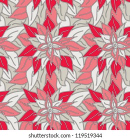 Christmas flower seamless background. Red festive poinsettias in a seamless pattern