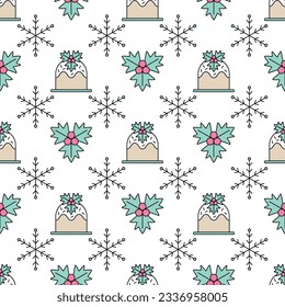 Christmas flower star snowflake cake seamless pattern holiday background