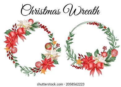 Christmas flower wreath happy new years floral clipart
