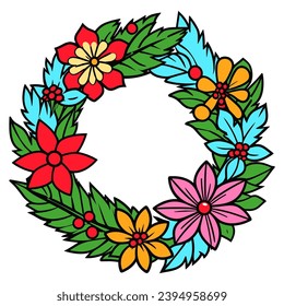 A Christmas Flower wreath Vector isolated on a white background, Colorful Flower wreath illustration