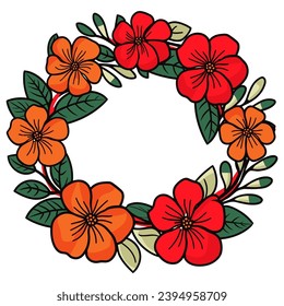 A Christmas Flower wreath Vector isolated on a white background, Colorful Flower wreath illustration