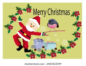 The Christmas flowers are blooming, Santa Claus is here, bringing gifts and candies, and there are cute birds to celebrate the holiday with.