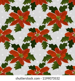 Christmas flowers and green leaf with bubble seamless pattern.