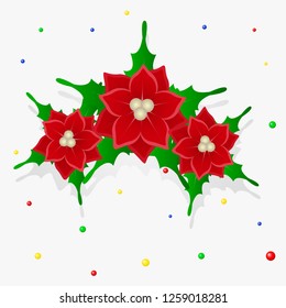 Christmas flowers, red, vector.