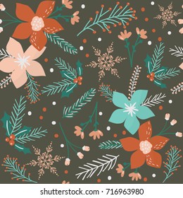 Christmas flowers seamless patterns.