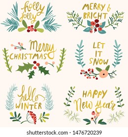 Christmas flowers in vector set