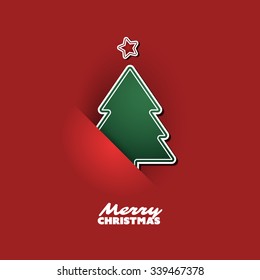 Diseño de portada navideña o portada con árbol de Navidad y fondo rojo