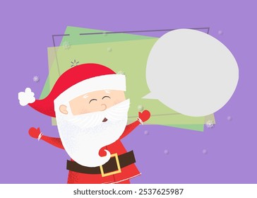 Christmas flyer design. Santa Claus character with speech bubble for your text. Vector can be used for greeting cards, banners, posters and brochures