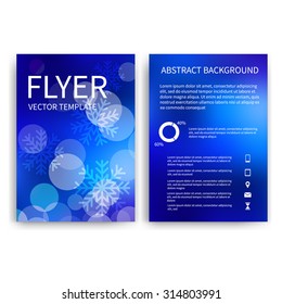 Christmas Flyer design templates. Set of blue A4 brochure design templates with bokeh lights and snowflakes backgrounds.