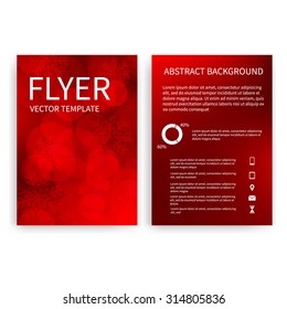 Christmas Flyer design templates. Set of red A4 brochure design templates with bokeh lights and snowflakes backgrounds.