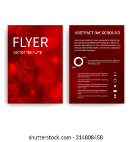 Christmas Flyer design templates. Set of red A4 brochure design templates with bokeh lights and snowflakes backgrounds.