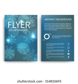 Christmas Flyer design templates. Set of blue A4 brochure design templates with bokeh lights and snowflakes backgrounds.