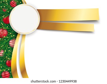 Christmas flyer with golden emblem on the white background. Eps 10 vector file.