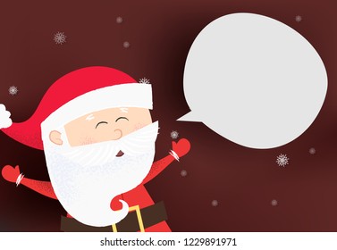 Christmas flyer template design. Happy Santa Claus on brown background with snowflakes, speech bubble for your text. Vector can be used for greeting cards, banners, posters and brochures