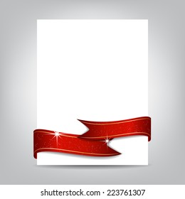 Christmas flyer template, paper banner with red ribbon, cover design/can be used for print, publishing or presentation, design with place for your content
