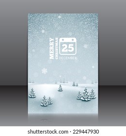 Christmas Flyer With Winter Landscape And Snowflakes