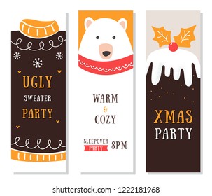 Christmas Flyers, Cards and Invitations. Ugly Sweater and Slumber Party.