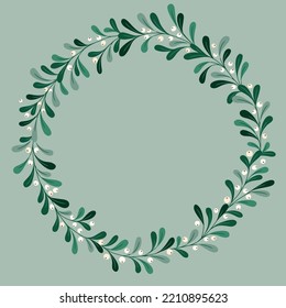 Weihnachtsblätter und Berries Vektor Kranz. Mistletoe Twigs Round Frame. Winterurlaub Festliche Waschbänder drucken. festliches botanisches Design