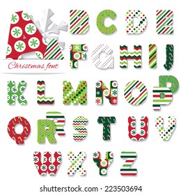 Christmas font. Different patterns included under clipping mask.